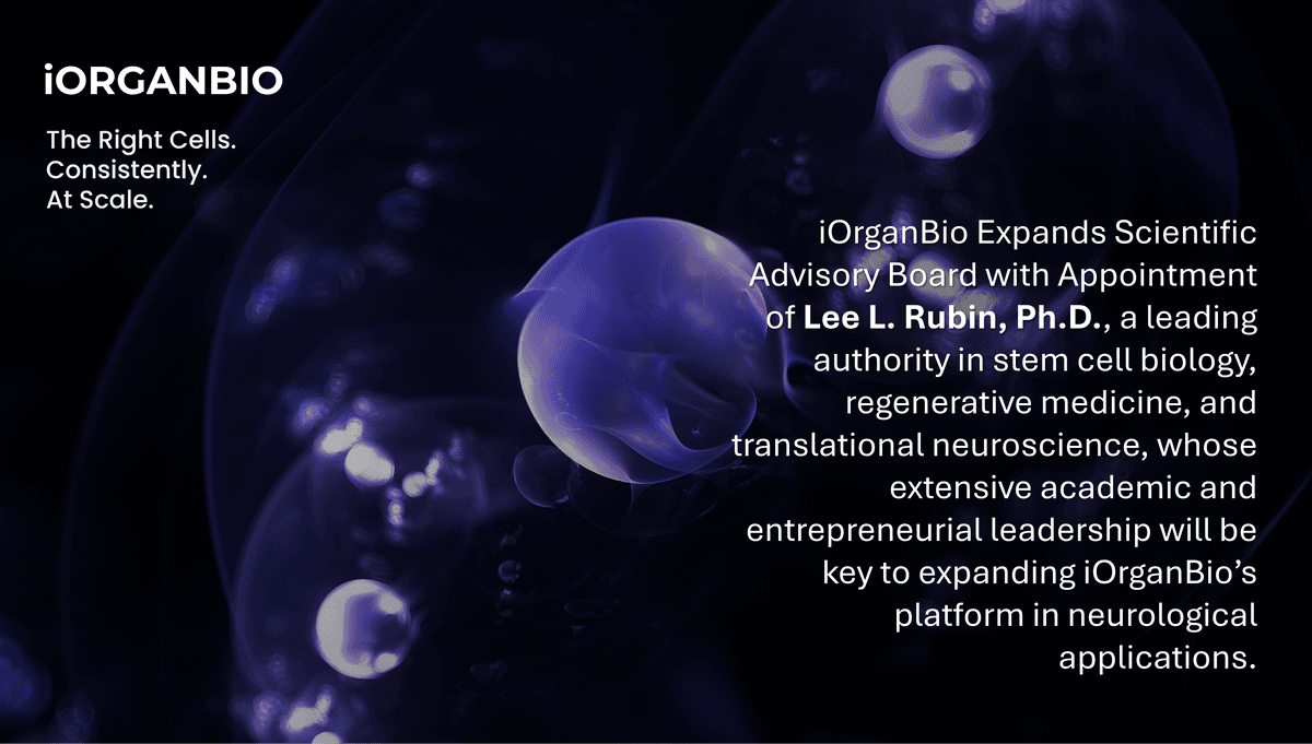 iOrganBio Appoints Stem Cell Expert Lee L. Rubin, Ph.D., to Scientific Advisory Board