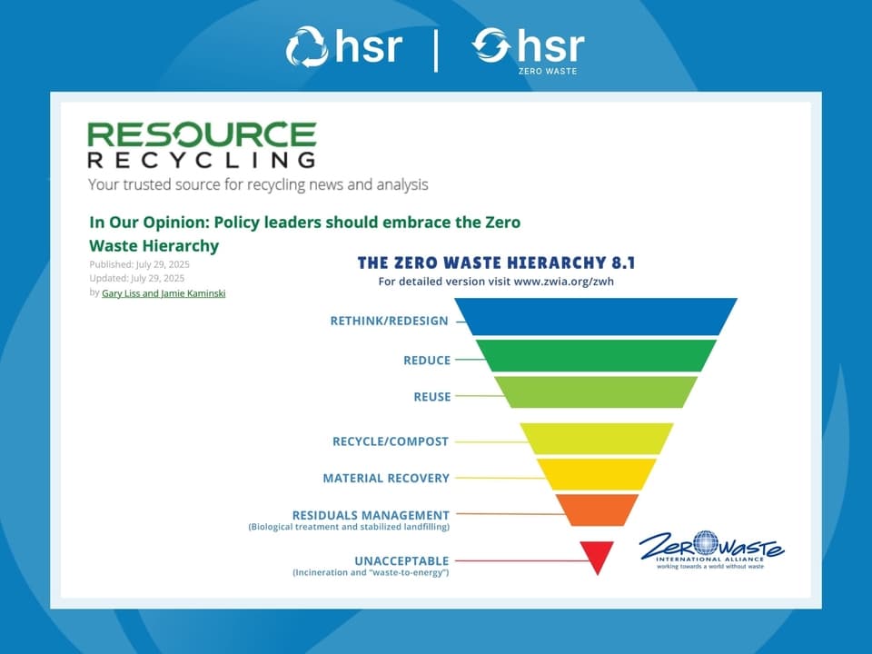 HSR Zero Waste President Advocates for Zero Waste Hierarchy in Resource Recycling Op-Ed